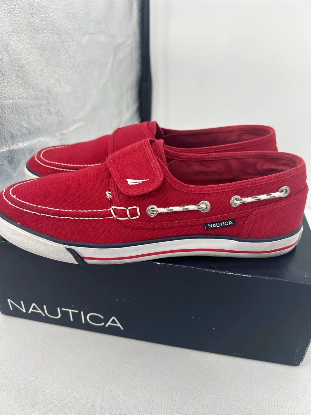 Nautica Men’s Red Canvas Slip-On Boat Shoes